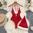 thumbnail image 2 of QueenLine Red Christmas Sexy Lingerie Cosplay Rabbit Jumpsuit Belt Backless Hollow Out Lace-up Sweet Bodysuit (Red, L), 2 of 7