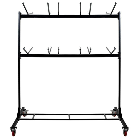 AdirOffice Two Tier Folding Chair Cart- Hanging Foldable Seats Wheeled Carrier - Steel Body Truck with Locking Swivel Caster Wheels - Up to 400 Lbs Weight Capacity and Holds 48 Folding Chairs