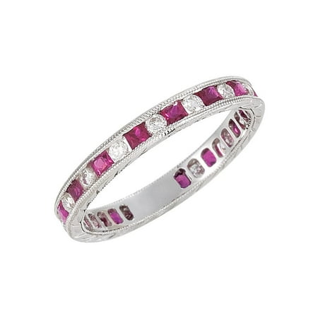 Ruby Gold Wedding Bands - 14K White Gold Bezel Set Ruby and Diamond Eternity Ring