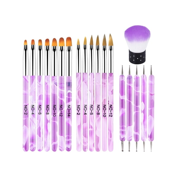19-Piece Acrylic Nail Brush Set – Gel Application Brushes & Dotting Pens for Nail Art, DIY Home or Salon Use