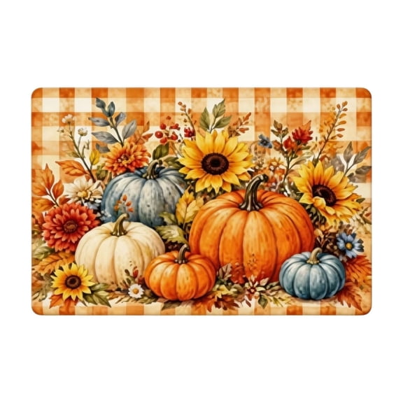 Ouuluon Soft Fall Pumpkin Maple Leaf Floor Mat, 16x24 inch Halloween Thanksgiving Decorative Rug for Bathroom Kitchen Porch Entryway