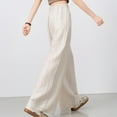 thumbnail image 5 of Nfurl Womens Linen Pants with Pockets Casual Wide Leg Pants for Women Loose Solid Color Beach Elastic Waist Drawstring Palazzo Pant Beige M, 5 of 7