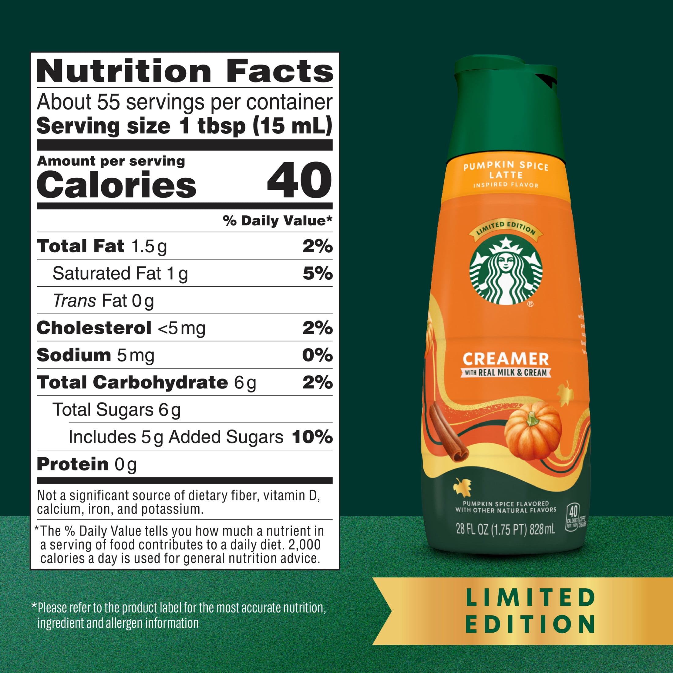 Starbucks Pumpkin Spice Latte Inspired Liquid Coffee Creamer, 28 fl oz Bottle