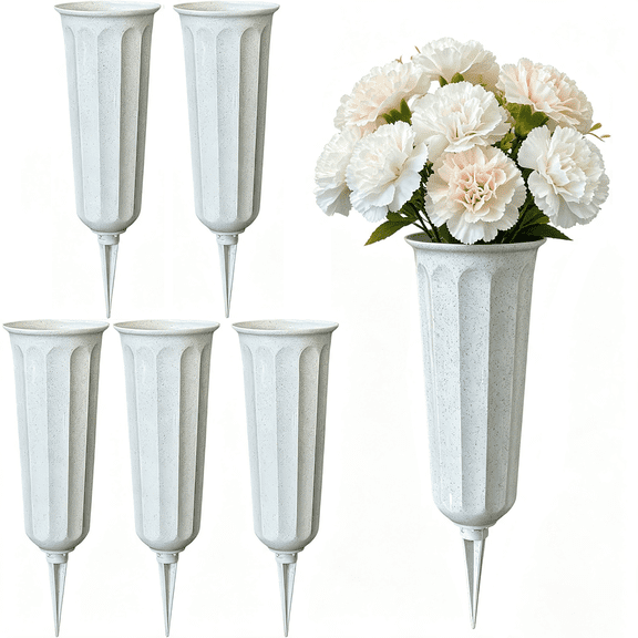 5 Pack Plastic Cemetery Vase Memorial Floral Vases Grave Cone Vase for Outdoor Lawn Garden Decoration Memorial Day (Gray)
