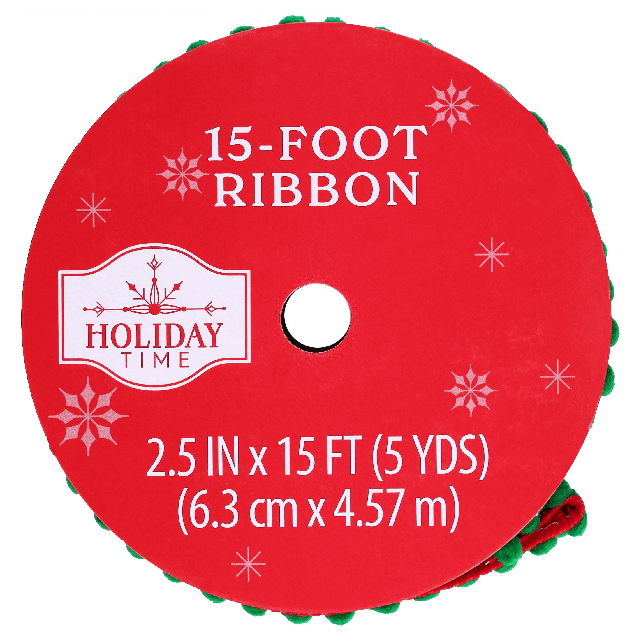 Red and Green Pom Pom Christmas Ribbon, 2.5" x 15', by Holiday Time
