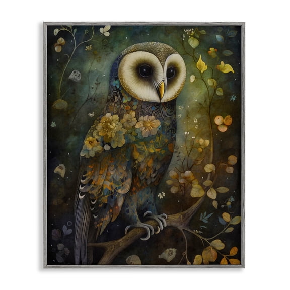 Stupell Industries Eclectic Patterned Forest Owl Gray Framed Giclee Art, 16 x 20, by LSR Design Studio