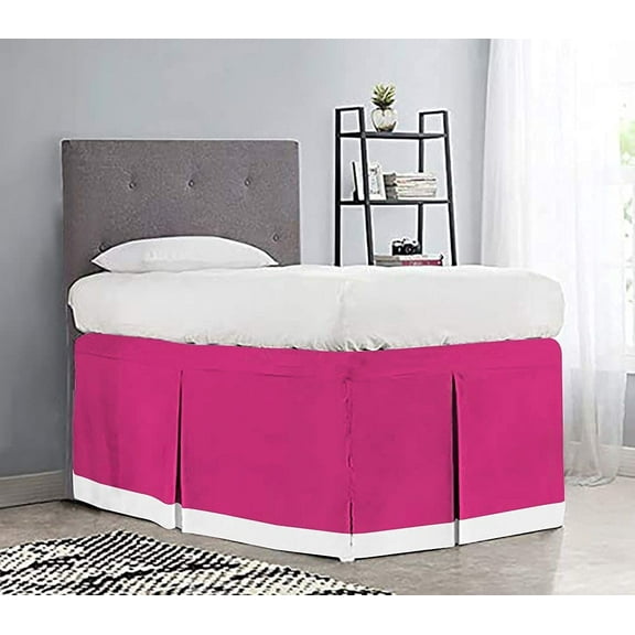 Dorm Room Bed Skirt - College Dual Tone Dorm Bed Skirt - Long Two Tone Dorm Bedskirts - Extra Long Dorm Room Bed Skirt - Brushed Microfiber Two Tone Bedskirts - Twin-XL - 30" Drop, Hot Pink