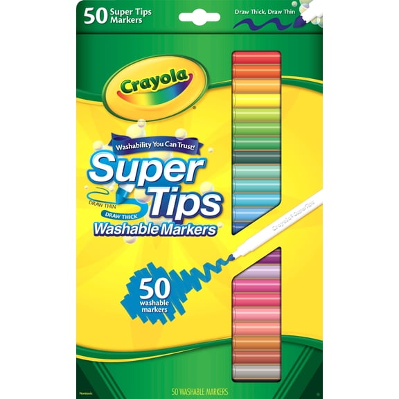 Crayola Super Tips Washable Markers, Back to School Supplies, Art Toys, 50 Assorted Colors, Child