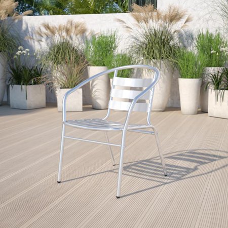 CoSoTower Commercial Aluminum Indoor-Outdoor Restaurant Stack Chair with Triple Slat Back and Arms