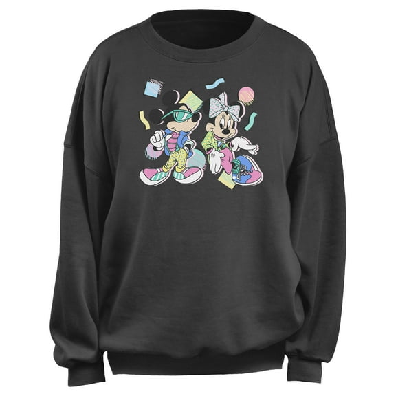 Junior's Mickey & Friends Retro 80s Minnie and Mickey Sweatshirt Charcoal Medium