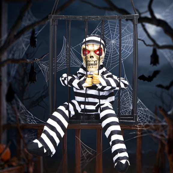 Magotan Screaming Animated Halloween Decorations, Outdoor Indoor Hanging Spooky Halloween Decoration, Scary Skull Cage with Motion Sensor