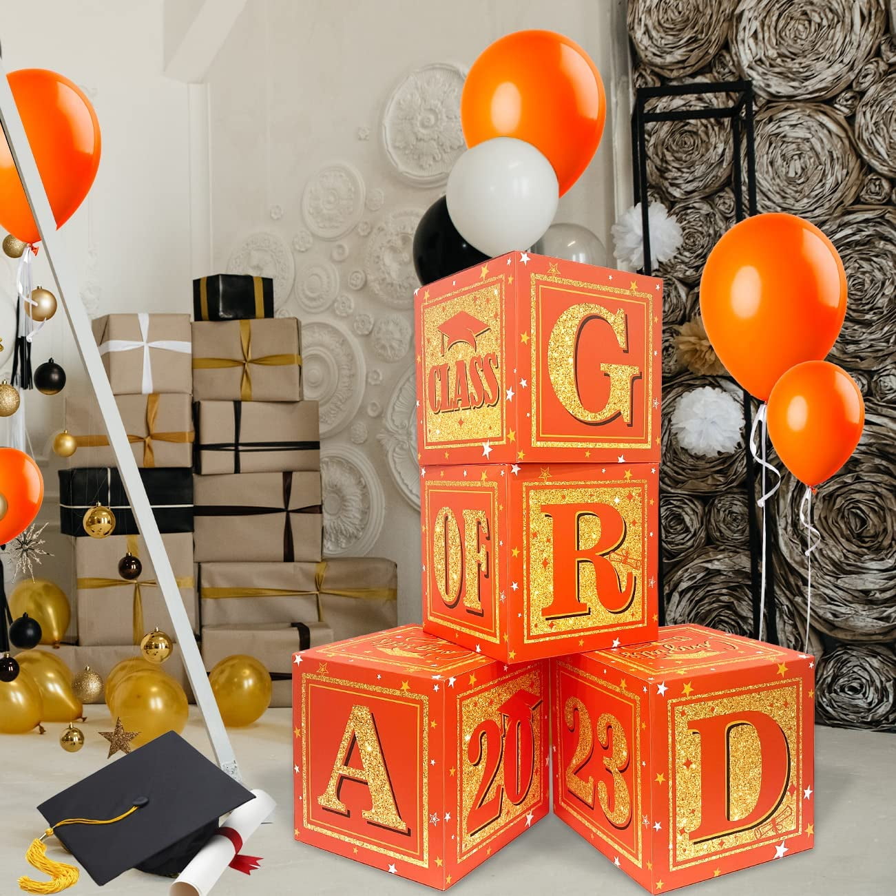 Classy Graduation Balloon Boxes Set of 4 Elegant Boxes with "GRAD