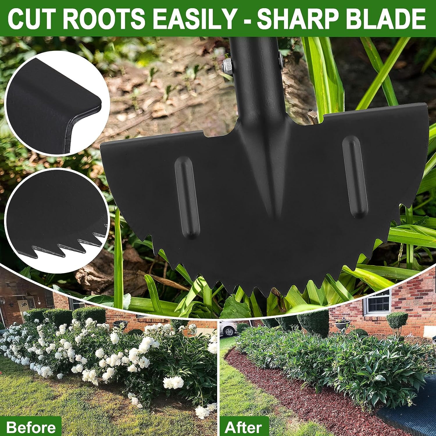 IHOMEPARK Half Moon Lawn Edger, Sharp Saw-Tooth Manuel Lawn Edger Tool with T-Grip Handle for Landscaping, Garden, Sidewalk, Yard