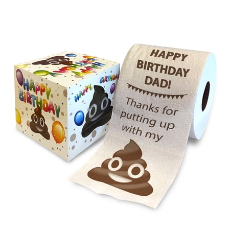 Printed TP Happy Birthday Dad Thanks for Putting Up With My Poop Printed Toilet Paper Roll – Funny Novelty Gift Prank Gag Gifts for Dad Husband Boyfriend – Best Dad Gag Gift – 500 Sheets