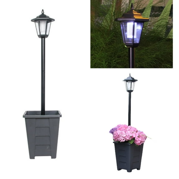 JahyShow Solar Lamp Post Light with Planter, 63" Vintage Glass Solar Lights Outdoor Waterproof Patio Lights Garden Decor