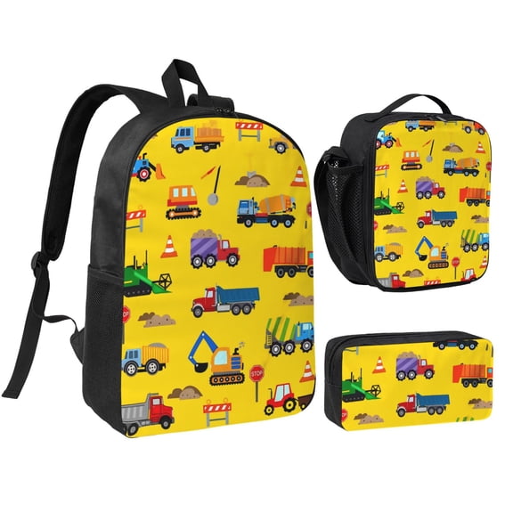 Cute Truck Backpack Set 3pc ,Backpack with Lunch Bag and Bag 17 Inch