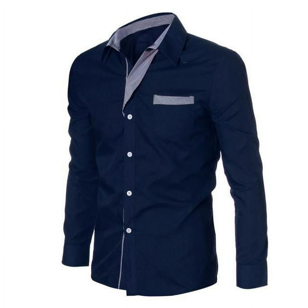 Camisas De Vestir Para Hombre Azul para hombre de lujo de manga larga Casual Slim Fit elegante camisas de vestir (Navy, M)