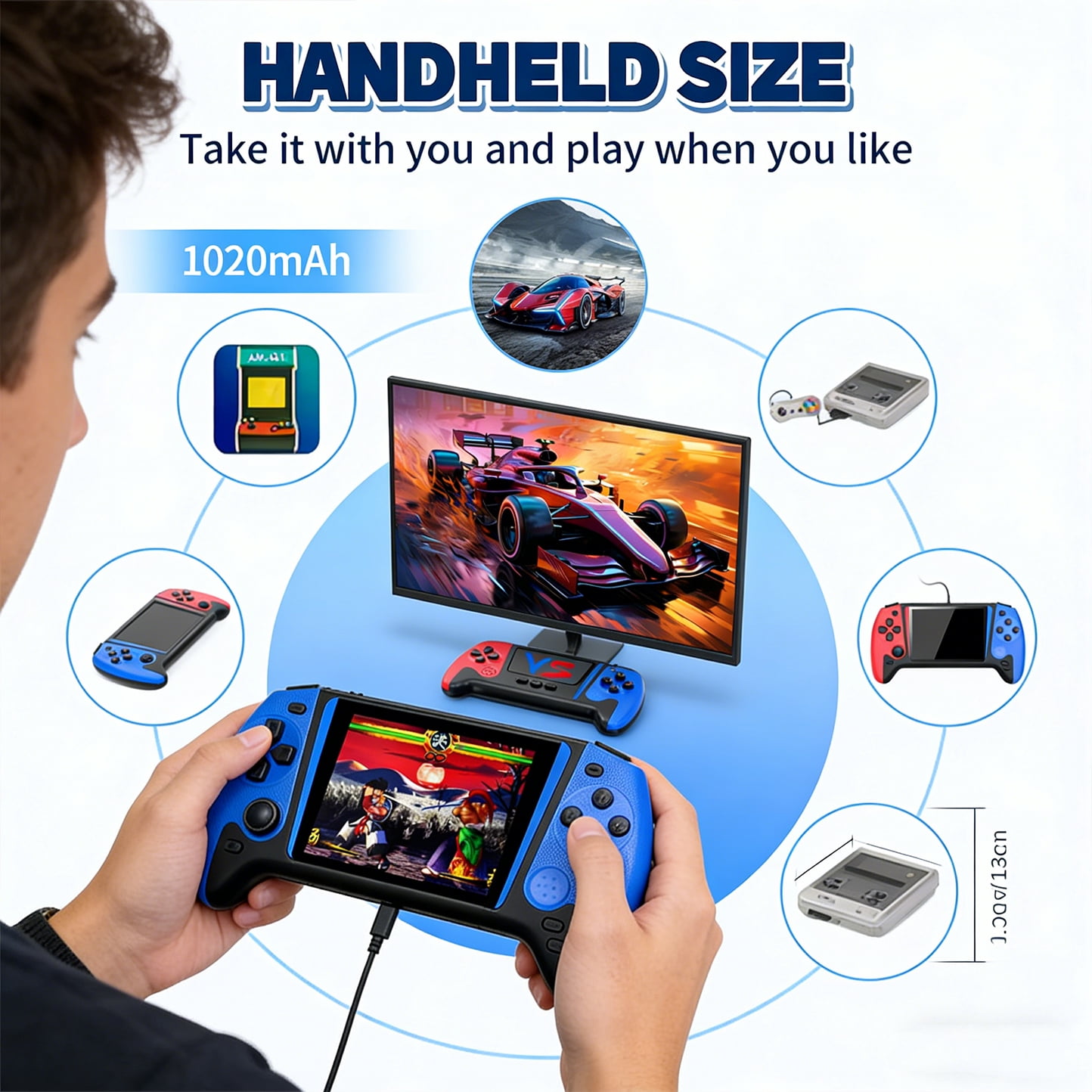 Shixing Pocket Gaming Console Project X Red and Blue 4.3-inch HD IPS Screen 64GB 500-in-1 Games 1-Pack
