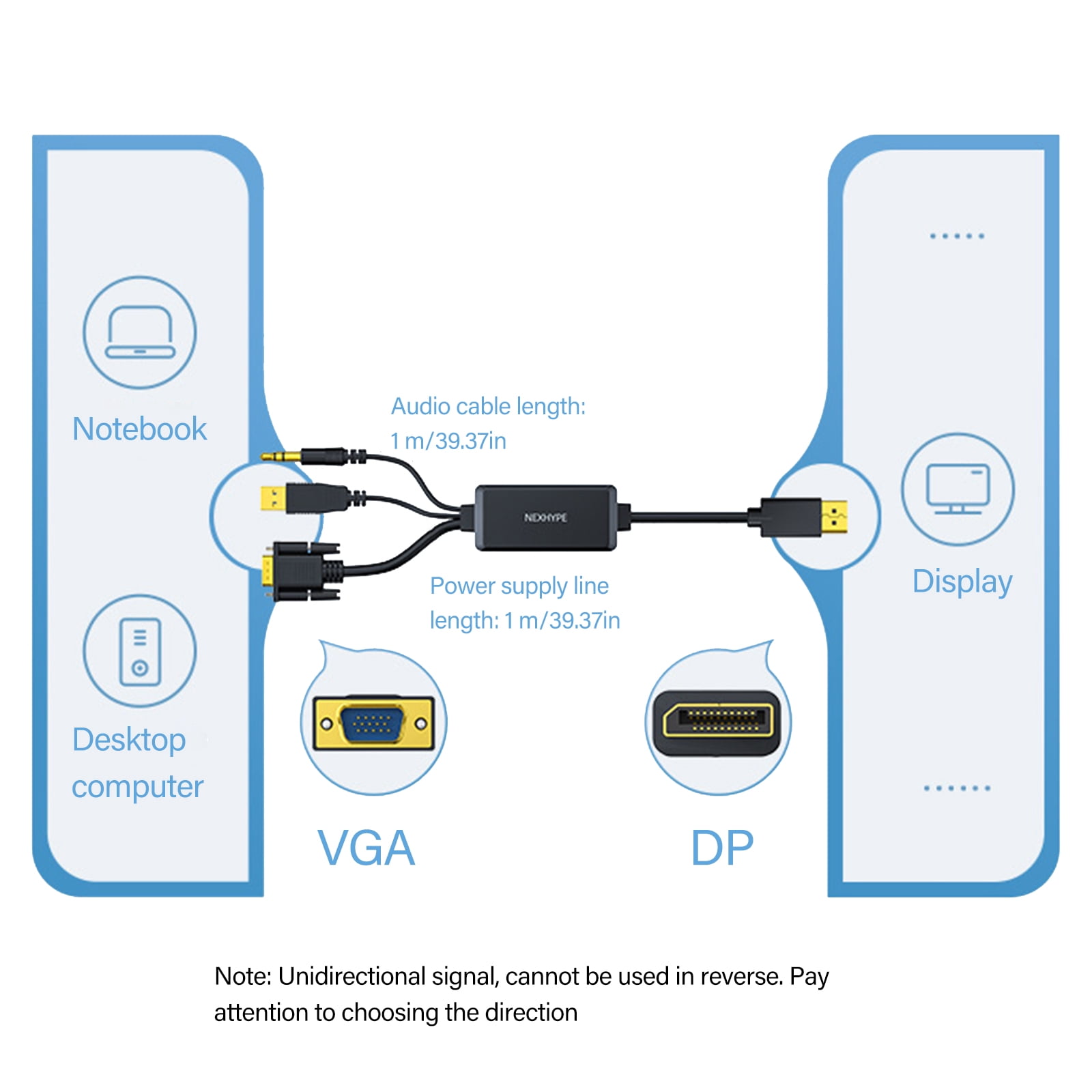 RUISINERY VGA to DisplayPort Adapter Cable Sound Transmission and 1080P Resolution for piece Laptop To TVs Monitor