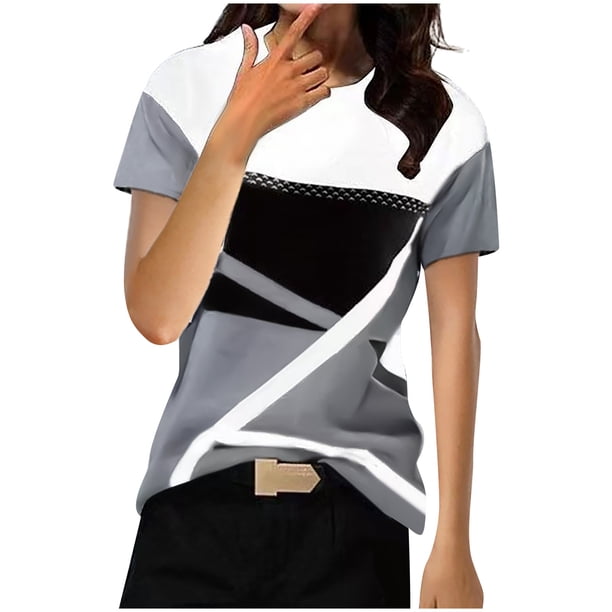 Moda mujer casual impresión pulóver manga corta camiseta tops blusa OAVQHLG3B Store lin121212