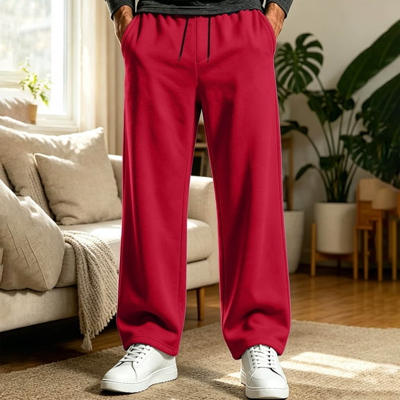 Yteetum Men's Baggy Sweatpants Wide Leg Drawstring Elastic Waist Workout Gym Pants Man Fall Winter Solid Loose Comfy Straight Running Athletic Trousers