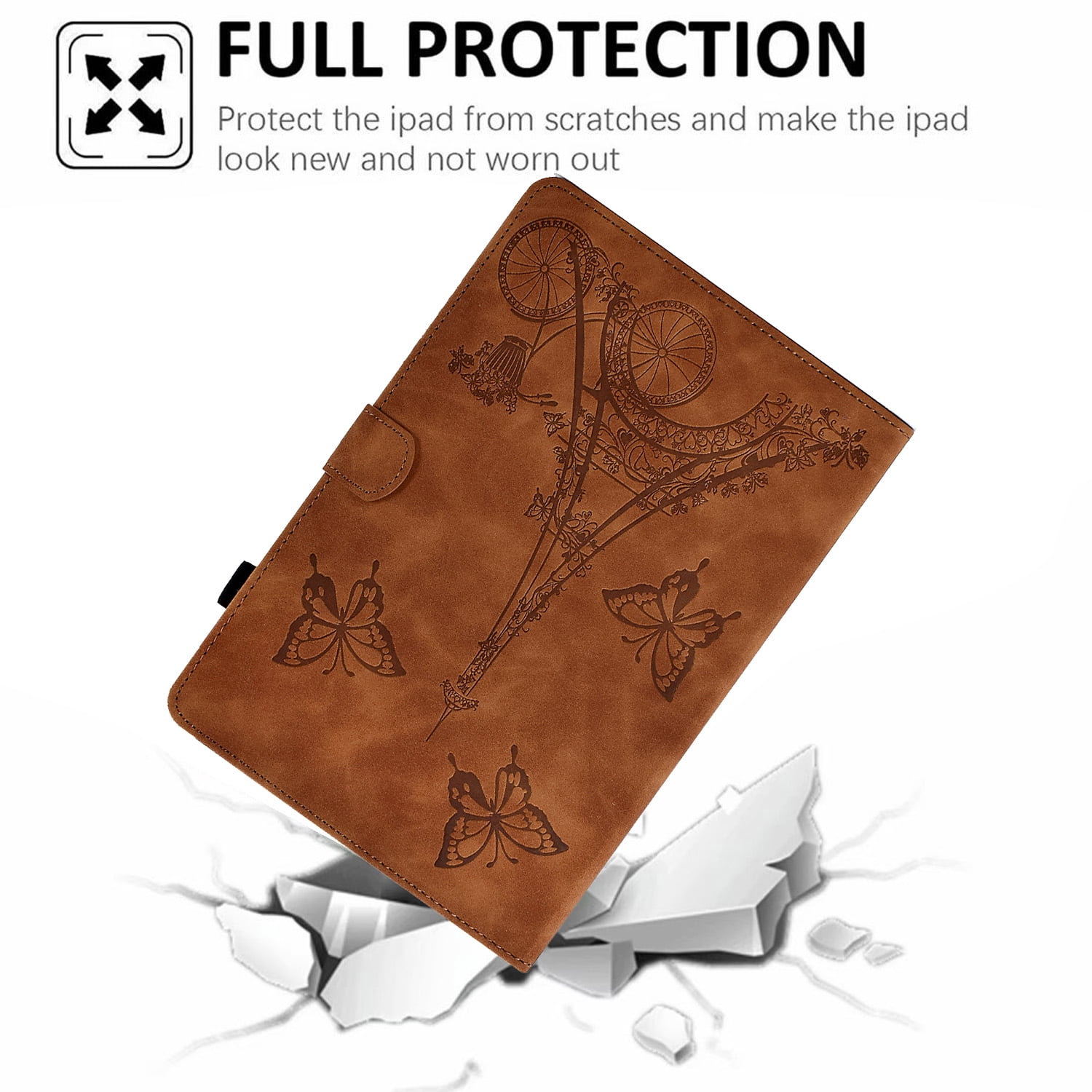 Dteck for iPad 10th Generation Case 2022, iPad 10 th Gen 10.9 inch Protective Cover with Pencil Holder, Multi-Angle Viewing Stand, Card Slots, Folio Leather Cases with Embossed Butterfly,Brown