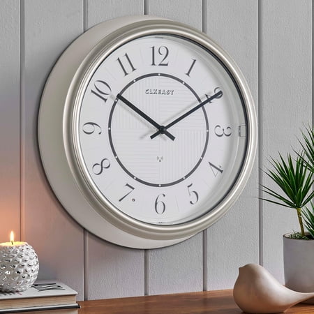 14 Inch Self-Illuminated in/Outdoor Atomic Wall Clock for Home Office, Night Light Wall Clocks for Living Room Decor,Modern Farmhouse Morning Silver/Gold Finish