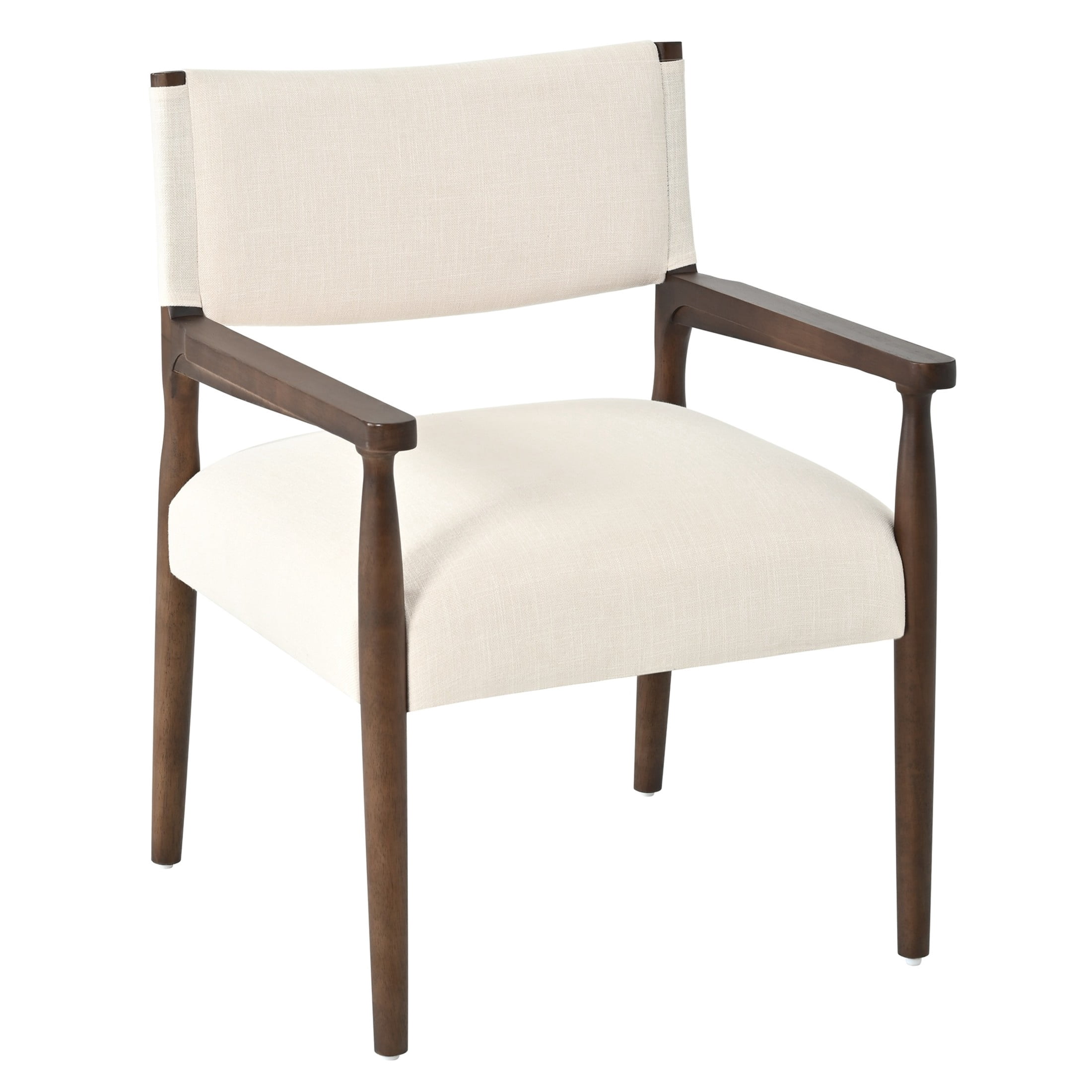 Christopher Knight Home Mid-Century Modern Upholstered Dining Arm Chairs, Beige+Walnut, Set of 2