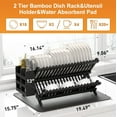 thumbnail image 2 of Black Bamboo Dish Drying Rack with Cutlery Holder, 2-Tier Foldable Dish Rack, Wooden Dish Rack for Kitchen Countertops, Folding Drying Rack with Absorbent Dish Drying Mat, 2 of 7