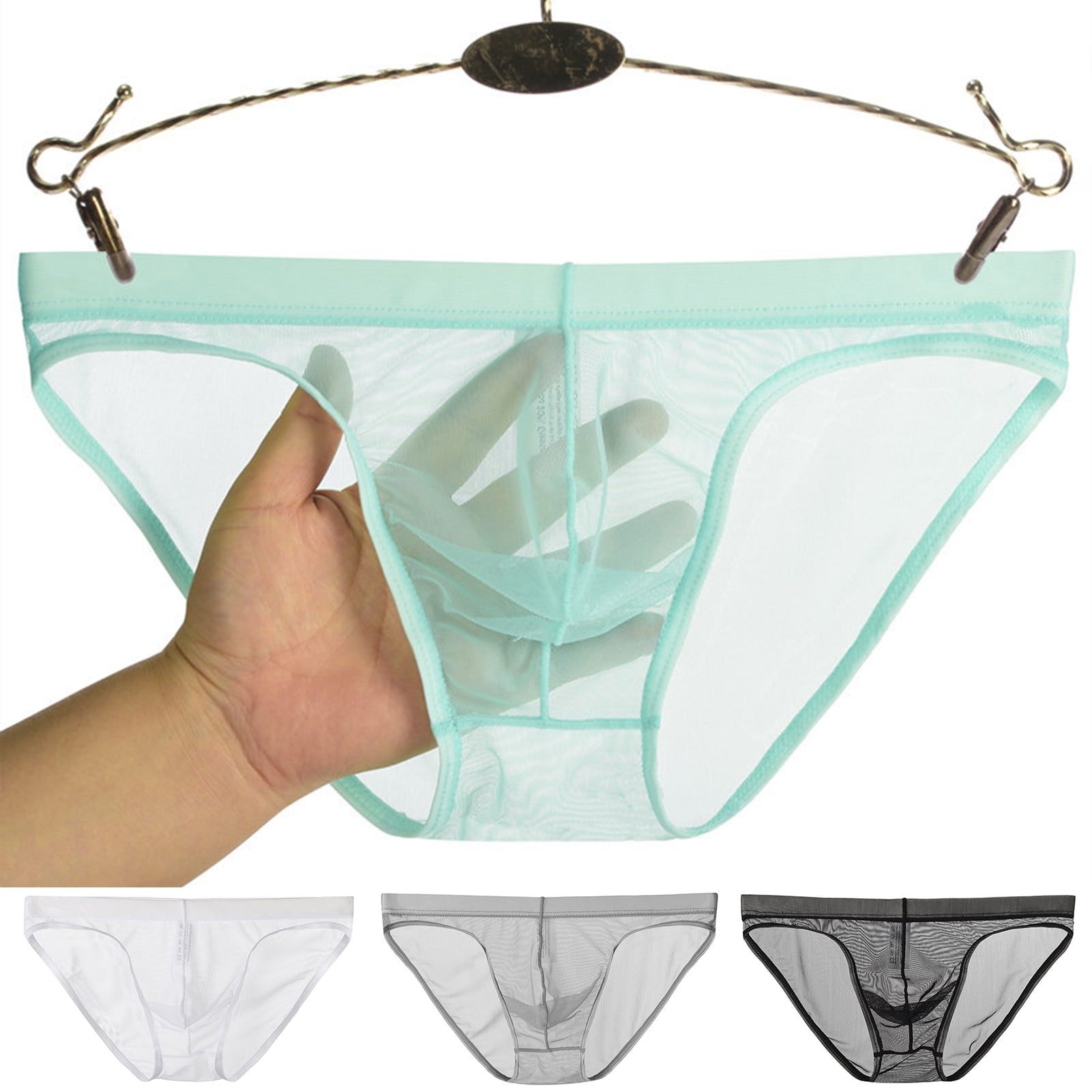 rygai Low Rise U Convex Men Briefs Sexy Transparent Net Yarn Panties ...