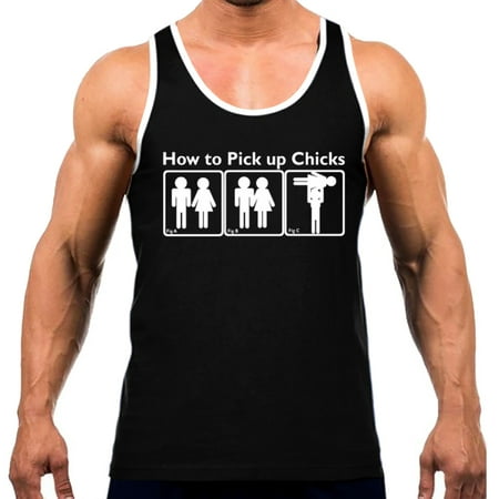 Men's How To Pick Up Chicks Tee White Trim Black Tank Top Large