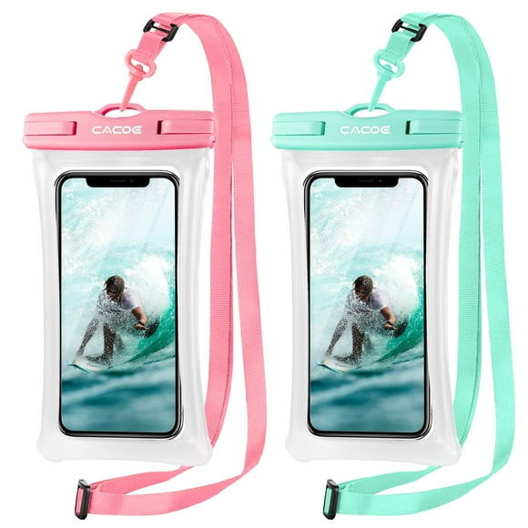 Funda impermeable para teléfono CACOE, flotante, universal, paquete de 2