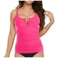 thumbnail image 6 of TOWED22 Women's Tankini Top Only Feminine Smocked Waist Tankini Top Tummy Control Swimwear Bathing Suit Swimwear Top No Bottom（Hot Pink,S）, 6 of 8