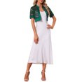 thumbnail image 2 of INSPIRE CHIC Women's Bolero Shrug Satin Panel Short Sleeves Lace Open Front Crop Cardigan Dark Green S, 2 of 6