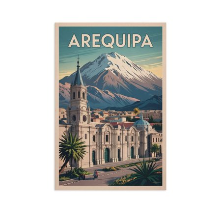 Arequipa Retro Travel Poster Vintage Peru Tourism with Colonial Architecture & Volcano Views Print Poster