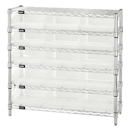 

6 Shelf Wire Shelving Unit With 15 Clear Plastic Storage Bins 12 x 36 x 36 in.