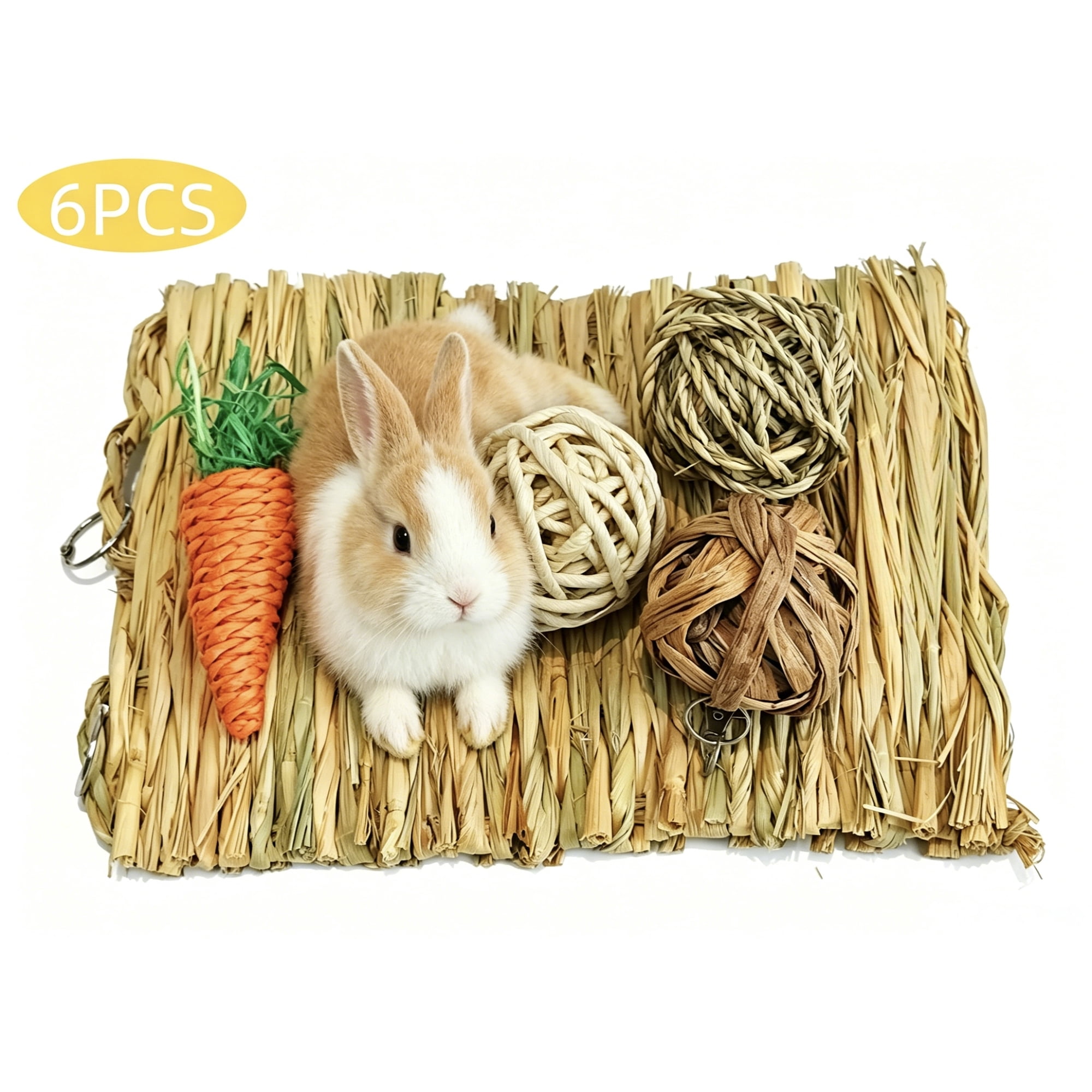 Grass Mat Woven Bed Mat for Small Animal Bunny Bedding Nest Chew Toy Bed Play Toy for Guinea Pig Parrot Rabbit Hamster Rat(Pack of 6)
