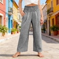 thumbnail image 5 of Girls Plaid Cotton Linen Pants High Waist Lounge Pant Y2K Casual Wide Leg Trousers with Pockets Black 130, 5 of 6
