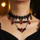thumbnail image 4 of Collar temático de Halloween Gargantilla gótica de encaje negro Collar con colgante de fantasma de calabaza Collar de capas largas Collares con colgante de murciélago para disfraz de Halloween Acc, 4 of 4