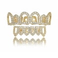thumbnail image 2 of QQTDFG 14K Gold Plated CZ Teeth Grillz Hip Hop Top Bottom Mouth Silver Grill Set Custom-Style E-Silver-Top, 2 of 9
