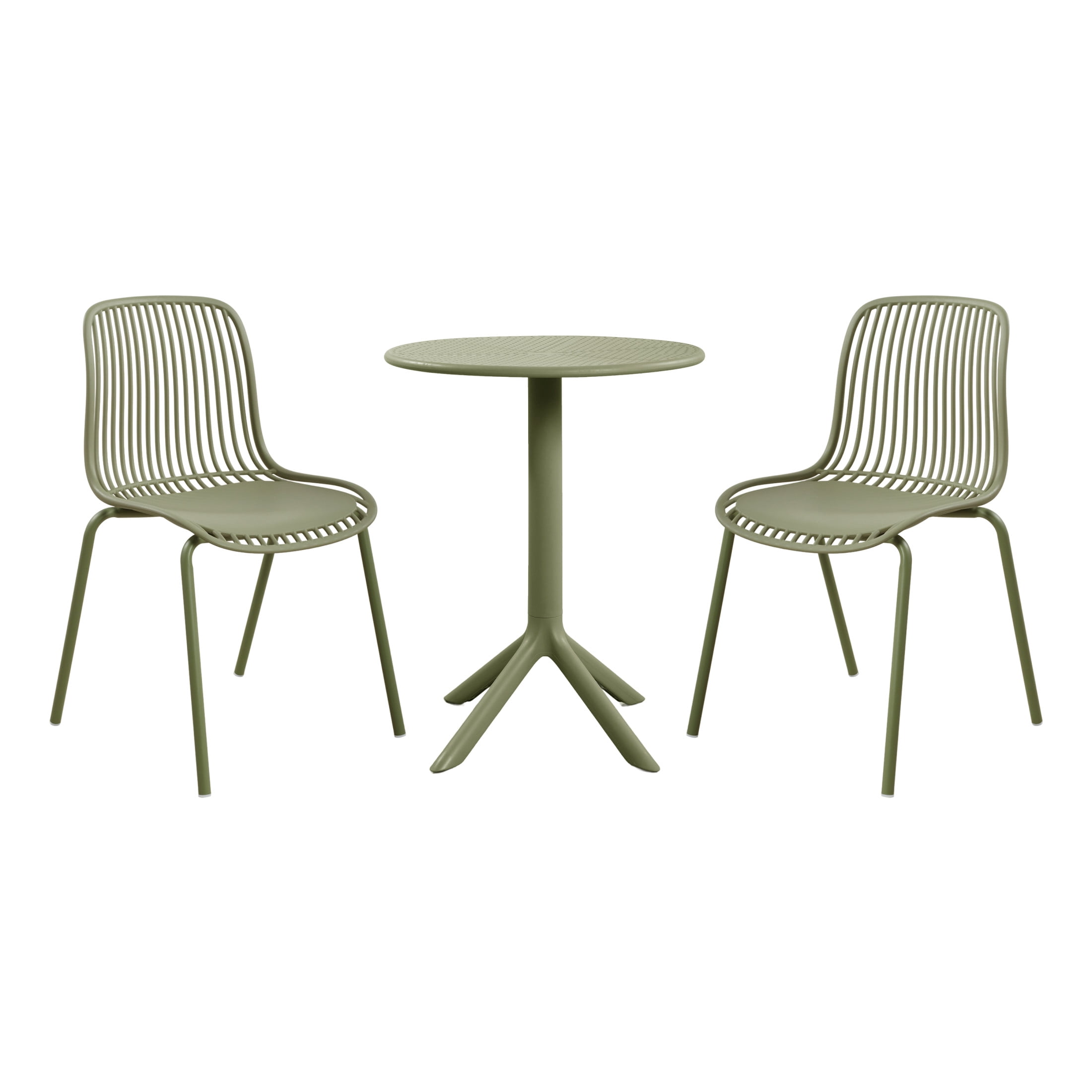 Christopher Knight Home 3-Piece Outdoor Bistro Set, Plastic Table & Chairs with Iron Legs, Sage Green