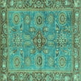 thumbnail image 1 of Ahgly Company Indoor Square Oriental Turquoise Blue Traditional Area Rugs, 8' Square, 1 of 4