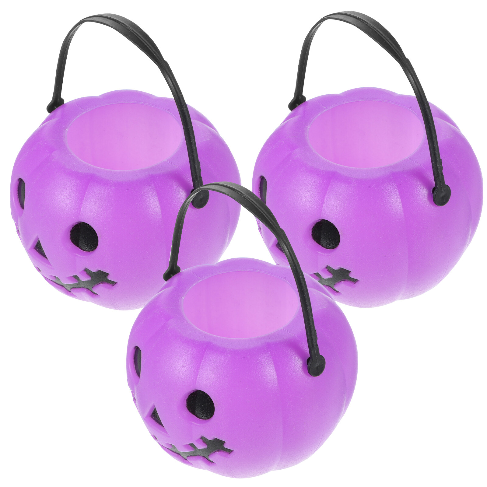3pcs Pumpkin Buckets Halloween Candy Holders Handheld Plastic Candy