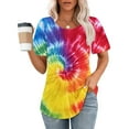 thumbnail image 2 of jtjvou Women's Oversize Short Sleeve Tops Going out Tops for Teen Tie Dye Print Blouse Round Neck Tees Lady Trendy Fashion Summer Multicolor,L, 2 of 6