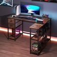 thumbnail image 4 of Gymax L Shaped Desk Corner Computer Desk w/ 2 Fabric Drawers Charging Station Rustic Brown & Black, 4 of 10