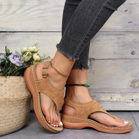 

Dqueduo Womens Sandals Flip Flops with Arch Support High Increased Platform Sandals for Women Dressy Summer Orthotic Sandals Cushion FootBed Comfort Wedge Sandals for Women Up to 65% off!