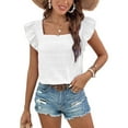 thumbnail image 2 of Women'S Casual Summer Square Neck Tank Tops Sleeveless Ruffle Chiffon Blouses Top Shirts White S, 2 of 9