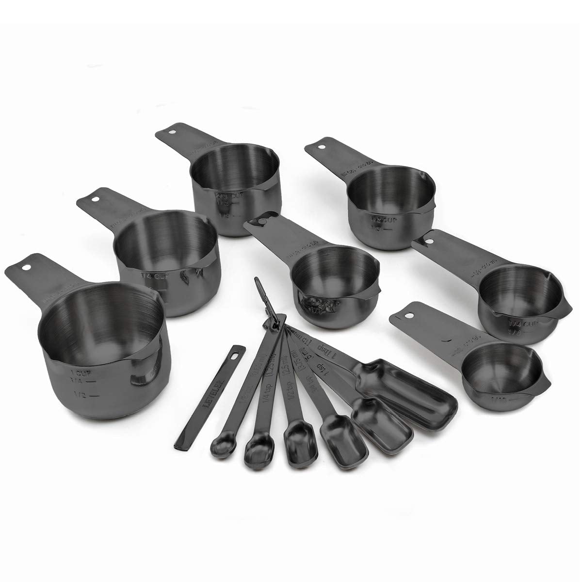2lbDepot Black Measuring Cups & Spoons Set of 14, Premium Stainless