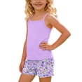 thumbnail image 5 of Amidoa Girls Summer 2 Piece Outfits Cute Floral Tank Top and Casual Shorts Kids Clothing Purple Size 5T, 5 of 7