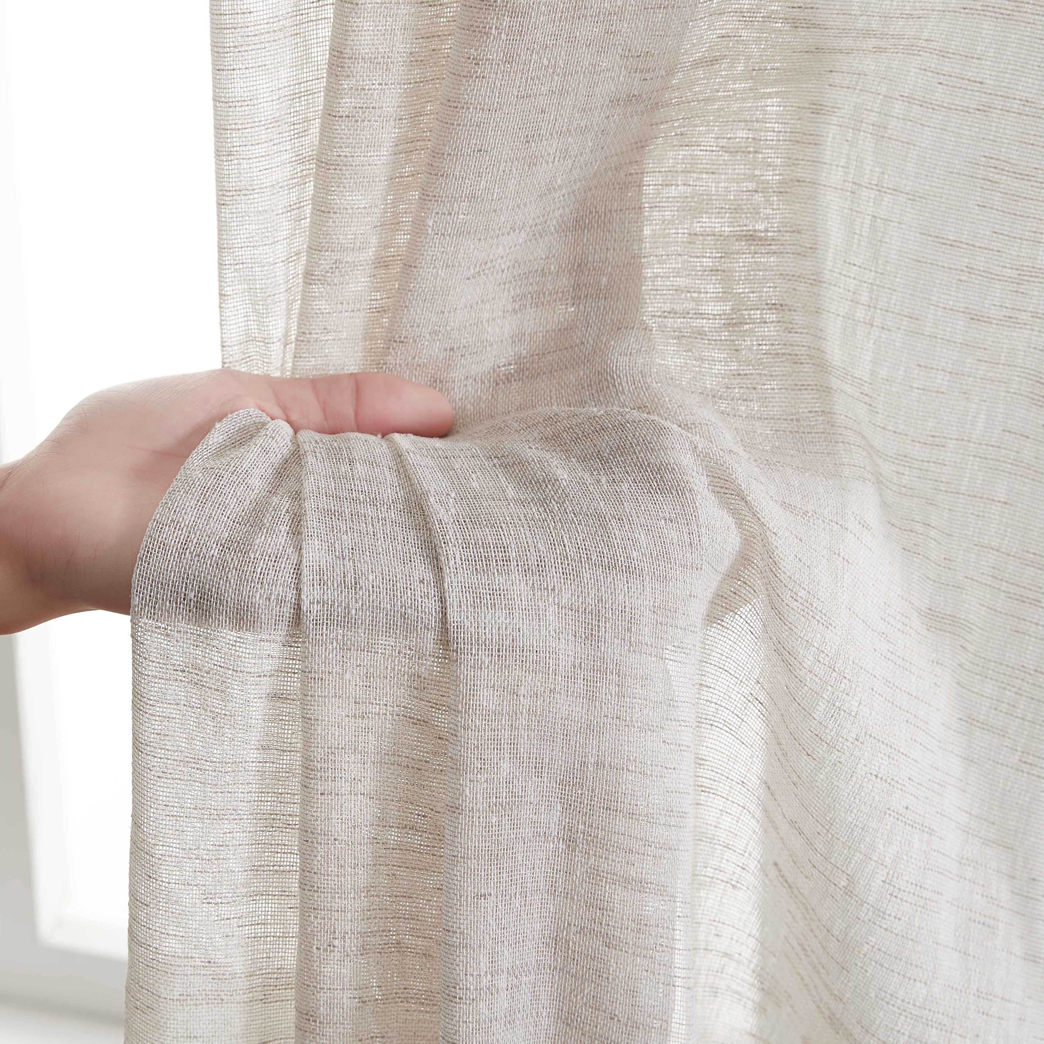 THD Zoey Faux Linen Textured Semi Sheer Window Rod Pocket Thick Curtains Drapery Panels, 2 Panels